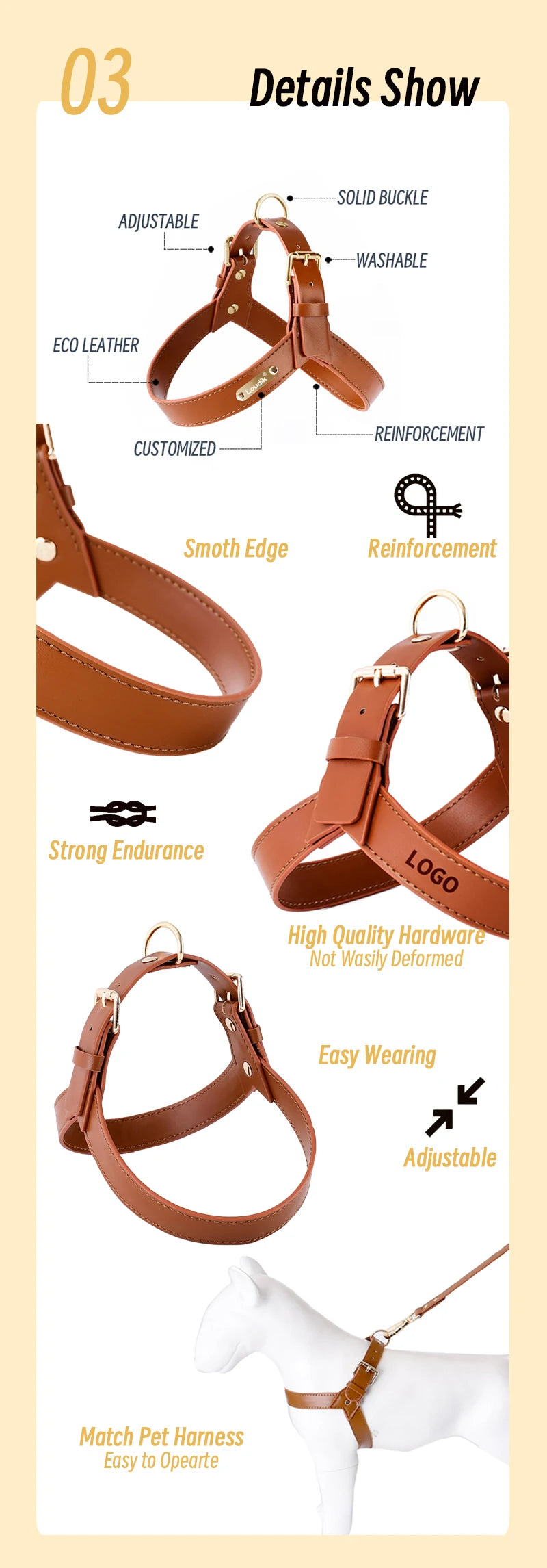 Harnais anti traction chien - Cuir